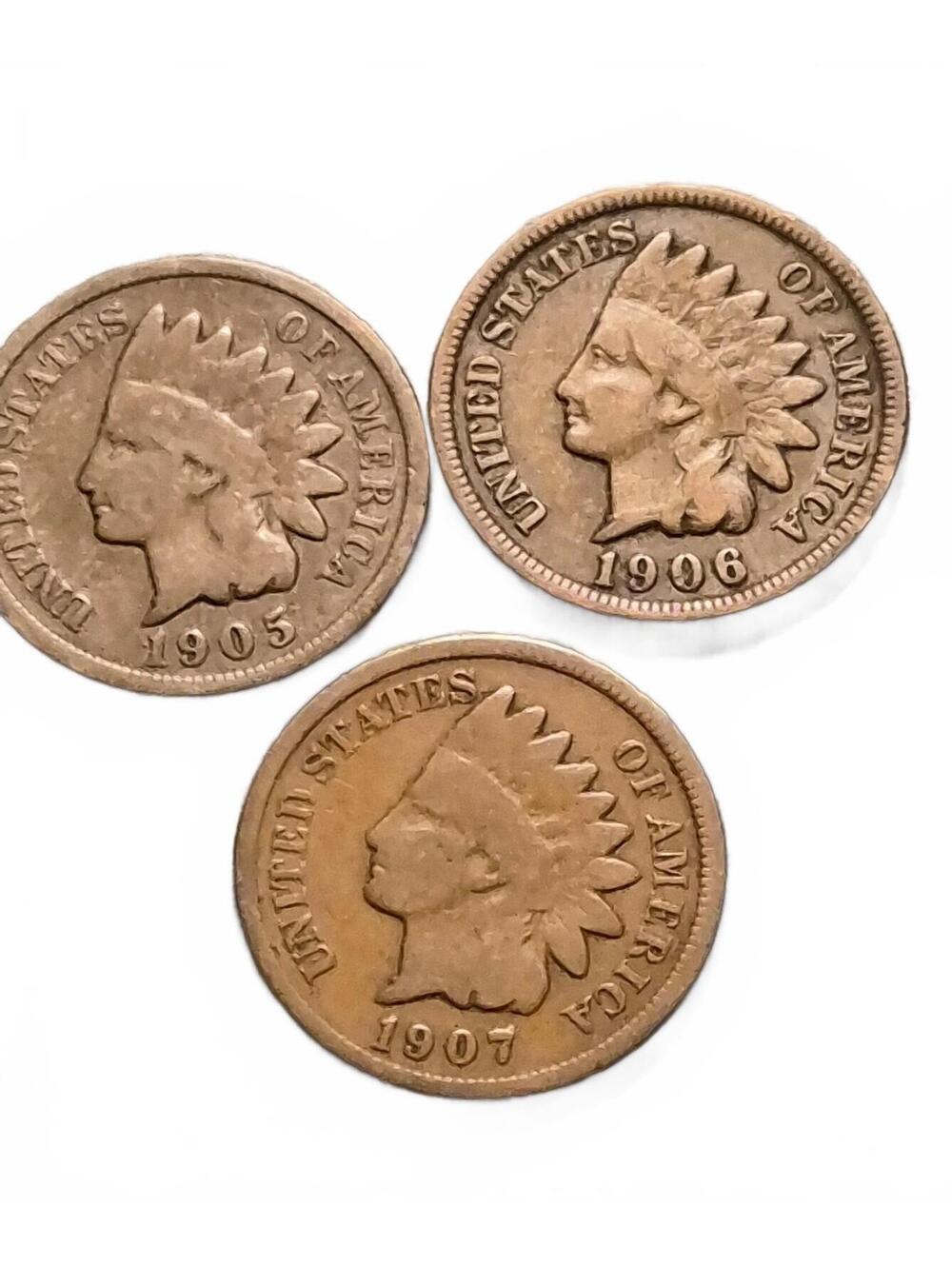 1905-1906-1907 (3) Indian Head Pennies All Good condition #259